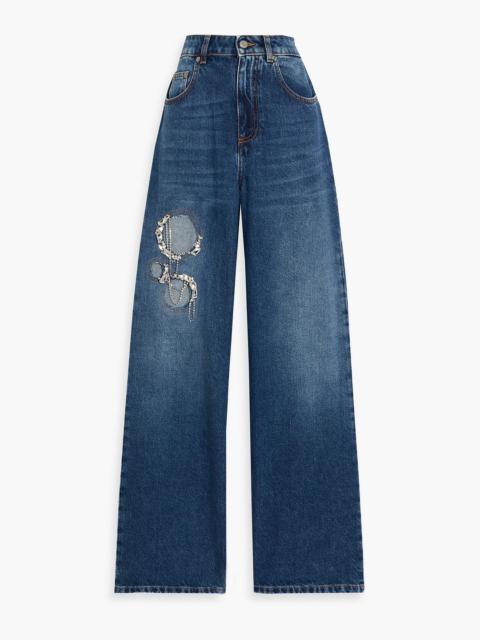 AREA Cutout crystal-embellished high-rise wide-leg jeans