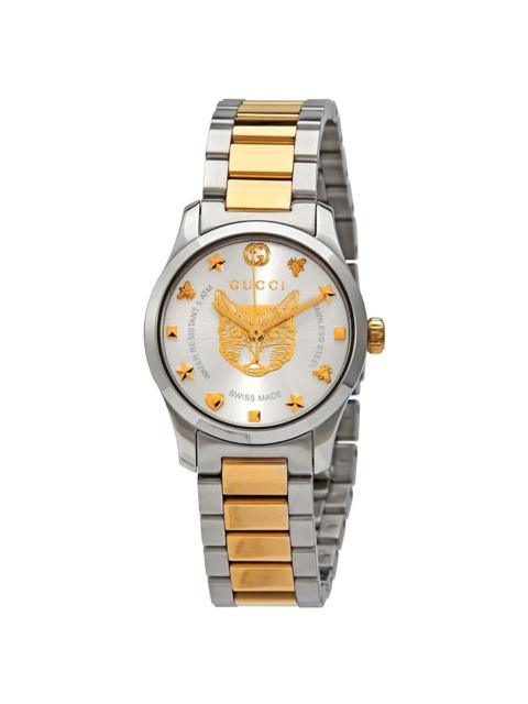 Gucci G-Timeless Quartz Silver Dial Two-tone Ladies Watch YA126596