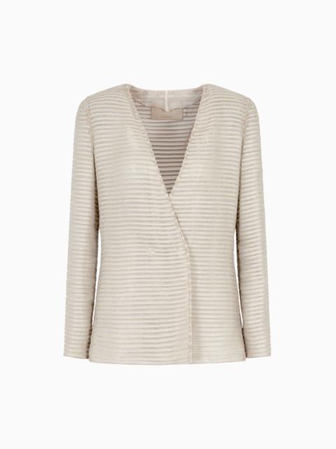 GIORGIO ARMANI SINGLE-BREASTED JACKET IN SILK CHIFFON WITH EMBROIDERED SUEDE WEBBING