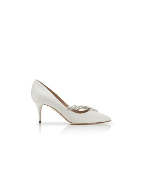 Manolo Blahnik White Satin Jewel Buckle Pumps