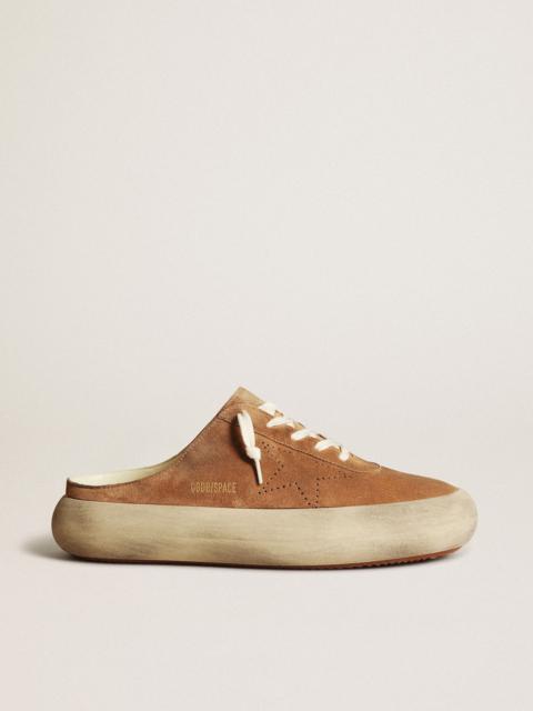 Golden Goose Men's Space-Star Sabots in tobacco suede with perforated star