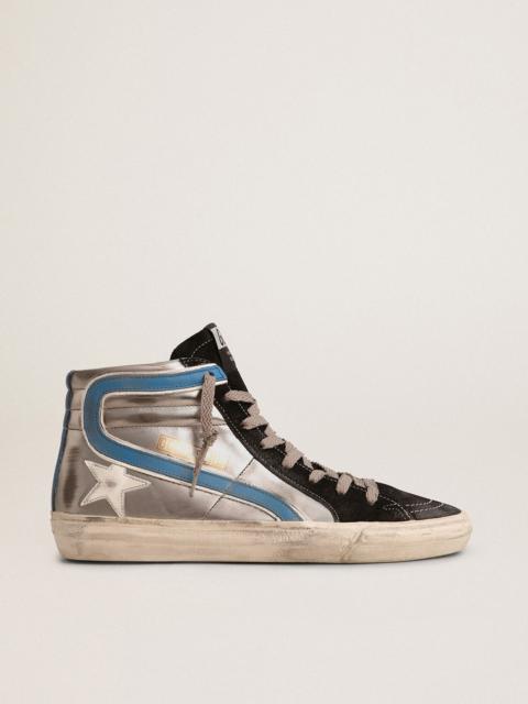 Golden Goose Slide in silver metallic leather with white leather star