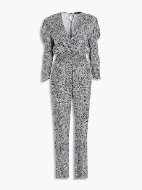 maje Wrap-effect printed cupro-twill jumpsuit