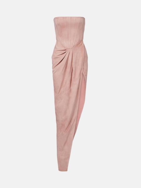 ALEX PERRY Draped suede bustier dress