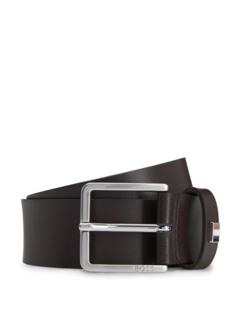 BOSS ITALIAN-LEATHER BELT WITH SIGNATURE-STRIPE KEEPER TRIM