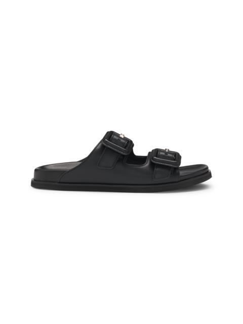 BOSS LEATHER SLIDES WITH TWIN BUCKLED STRAPS