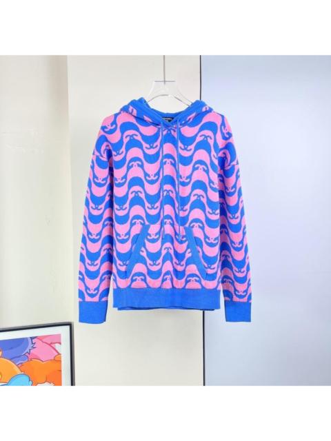 CHANEL Chanel 21P Blue and Pink Color-Blocked Cashmere Knit Hooded Sweatshirt