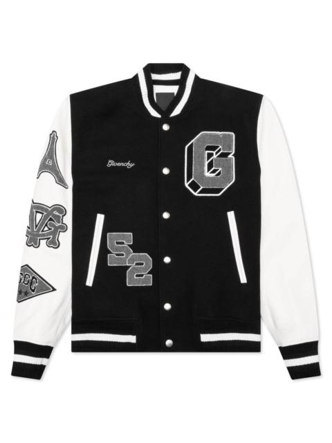 Givenchy VARSITY BOMBER JACKET W/ PATCHES - BLACK/WHITE