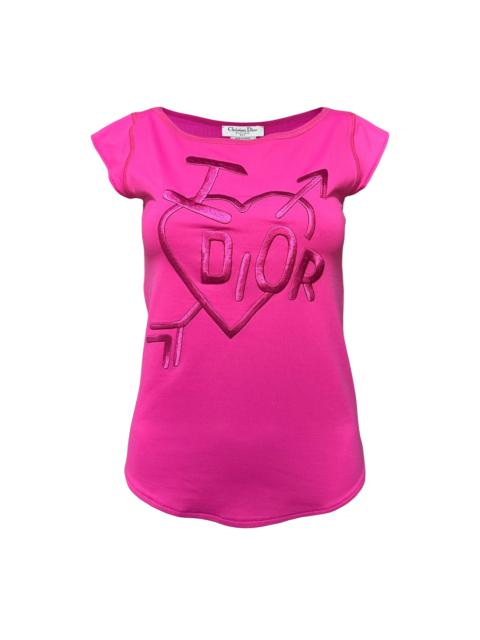 Dior CHRISTIAN DIOR Fall Winter 2004 "I Heart Dior" Embroidered Logo Short Sleeve Top