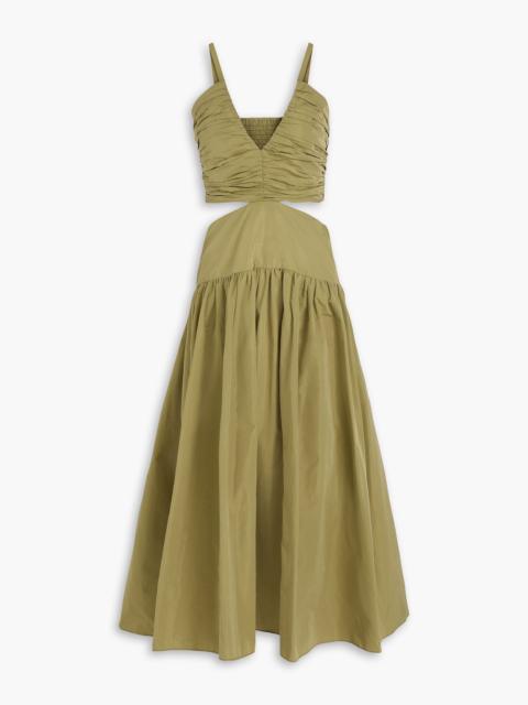 maje Ruched cutout taffeta midi dress