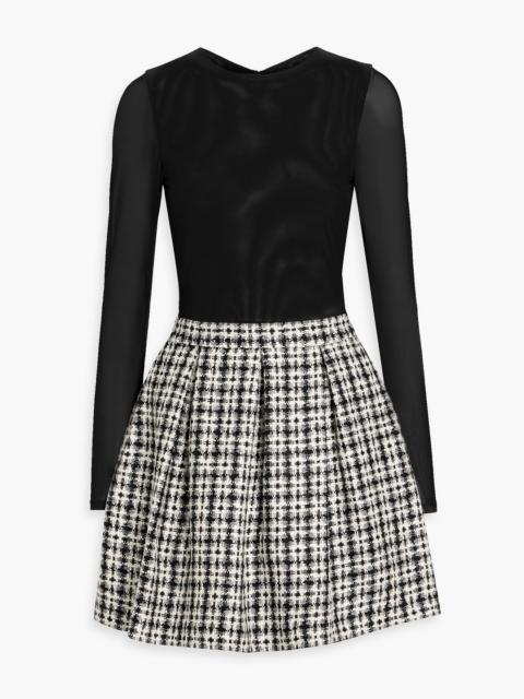 Alice + Olivia Chara mesh and tweed mini dress