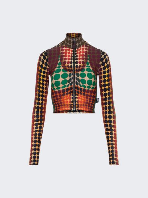 Jean Paul Gaultier Re-edition: Cropped Zip-up Long Sleeve Top Brown Dots Print