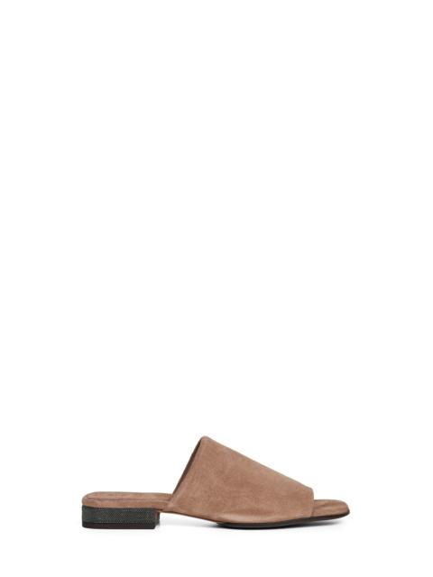 Brunello Cucinelli Brown suede mules with monili
