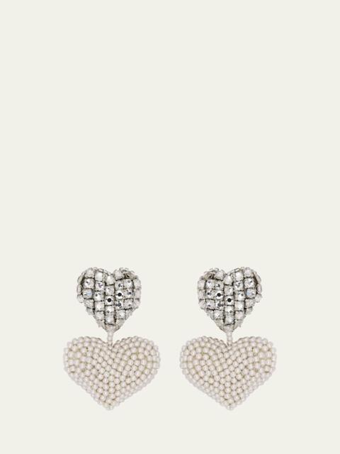 Oscar de la Renta Beaded Crystal Heart Earrings