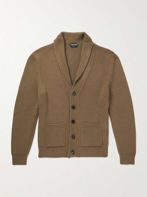 Shawl-Collar Ribbed Silk and Wool-Blend Cardigan