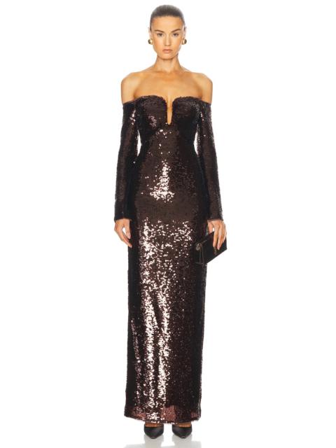 self-portrait Sequin Off Shoulder Maxi Dress