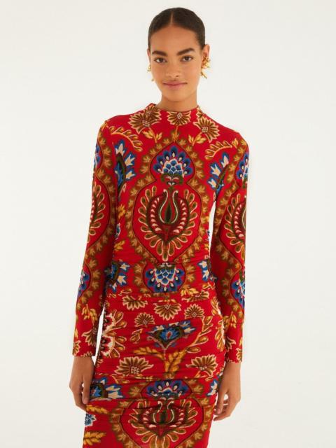 FARM RIO Red Folk Tapestry Jersey Mini Dress