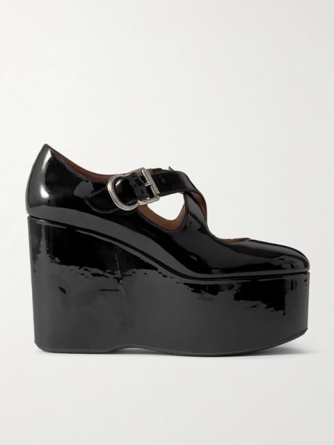 Alaïa 110 patent-leather platform wedge Mary Jane pumps Black