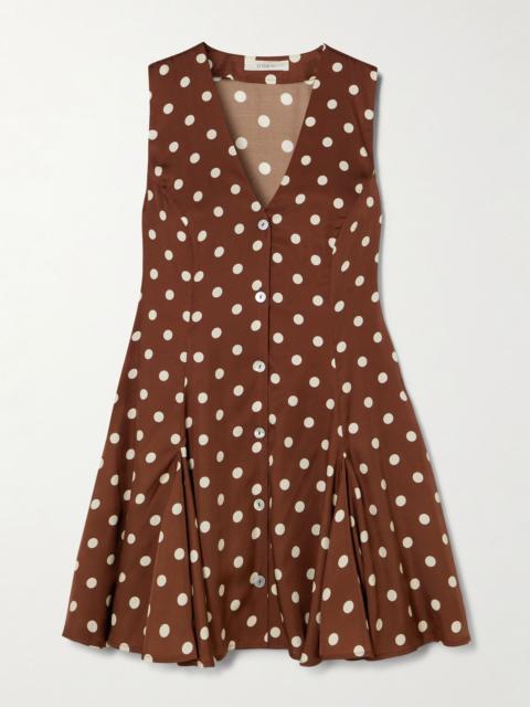 DÔEN Aubrey pleated polka-dot silk-blend twill mini dress Brown