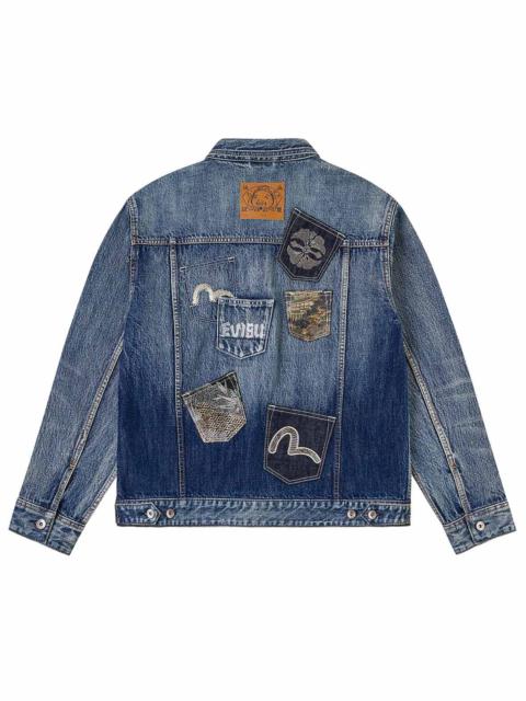 EVISU Brocade Patch Multi-pocket Denim Jacket
