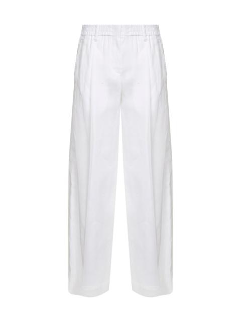 Brunello Cucinelli Brunello Cucinelli Women White Organza Sartorial Track Trousers With Monili