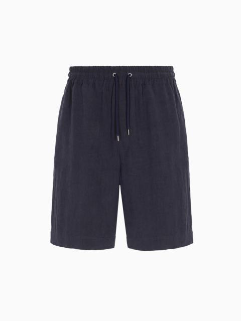 Pure linen canvas flat-front Bermuda shorts