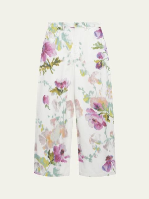 Floral-Print Wide-Leg Jeans