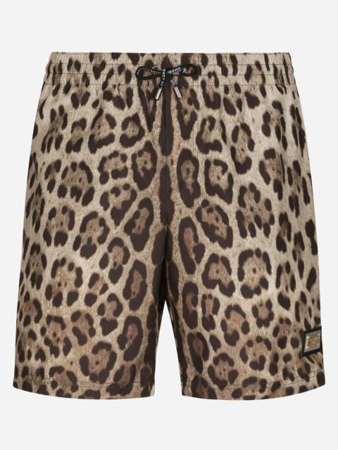 Dolce & Gabbana Mid-length swim trunks with leopard print