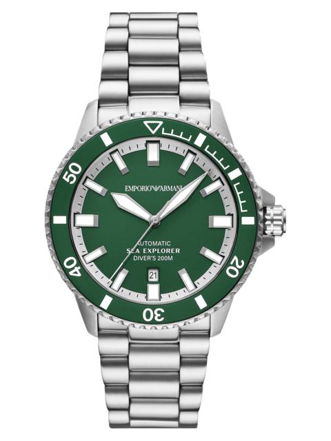 EMPORIO ARMANI Emporio Armani Sea Explorer Bracelet Strap Automatic Diving Watch, 42.5mm in Silver at Nordstrom