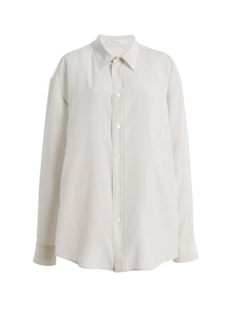 The Row Fiora Pinstriped Silk Shirt blue