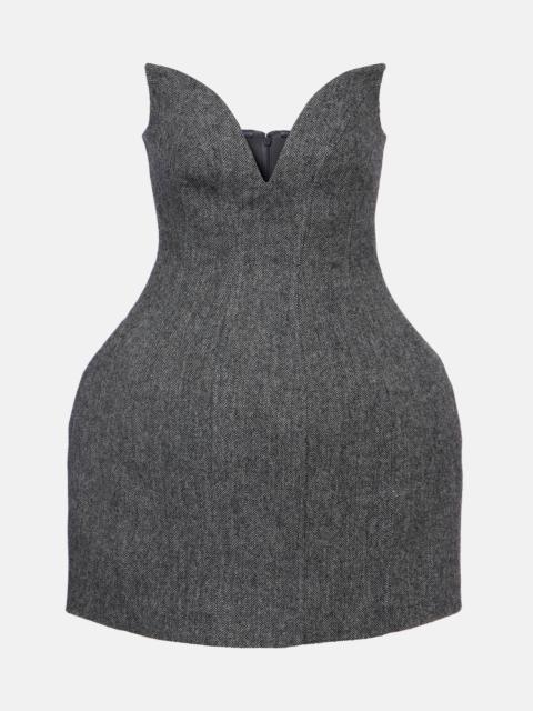 self-portrait Herringbone wool-blend bustier dress