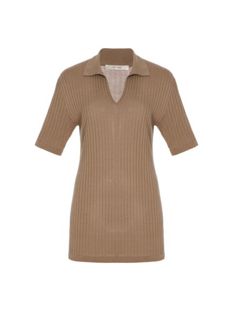 The Row Kaiomi Ribbed-Knit Polo Top neutral