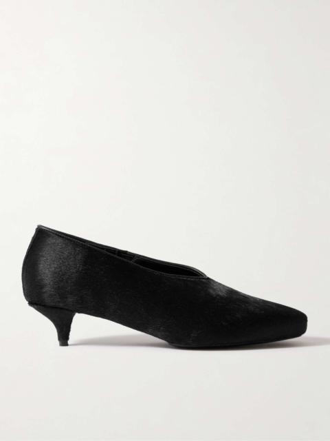 Leather-trimmed calf hair pumps Black