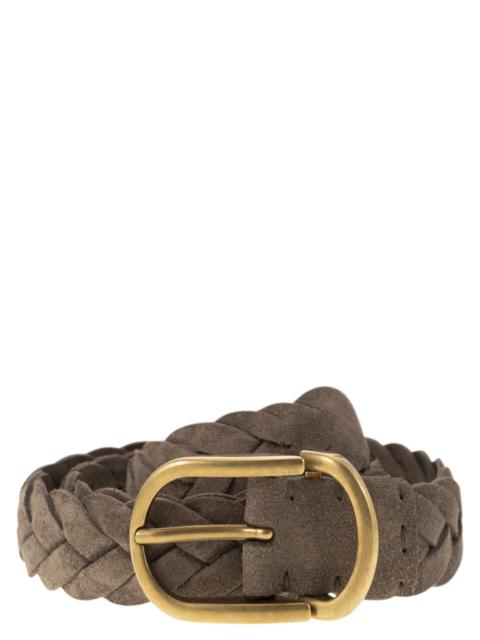 Brunello Cucinelli Men Woven Suede Belt With Rounded Buckle And Metal Loop