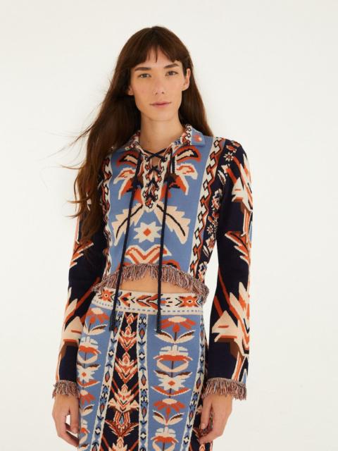 FARM RIO Multicolor Tapestry Fringes Knit Top
