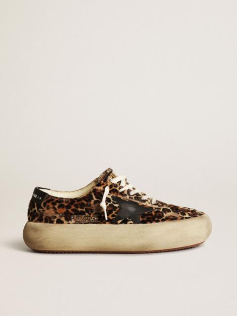 Golden Goose Women's Space-Star shoes in leopard-print pony skin with black leather star and heel tab