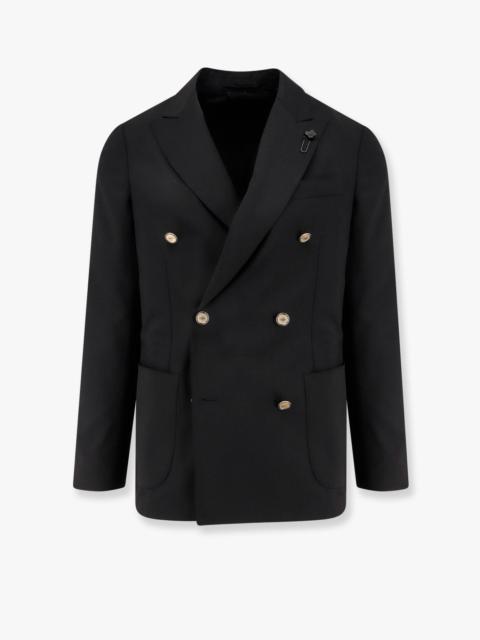 Lardini Double-Breasted Wool Blazer With Iconic Brooch