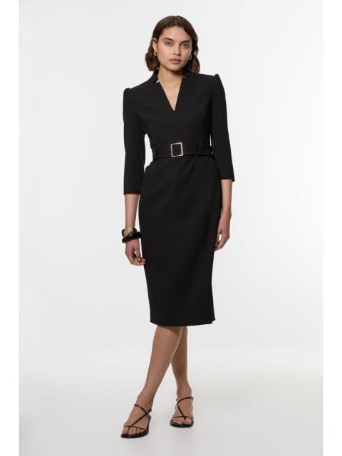 KAREN MILLEN Structured Crepe Belted Forever Midi Dress
