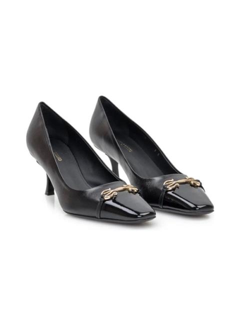 FERRAGAMO NIB Salvatore Ferragamo Bria 60 Black Calf & Patent Gancini Pumps Size 6 $950