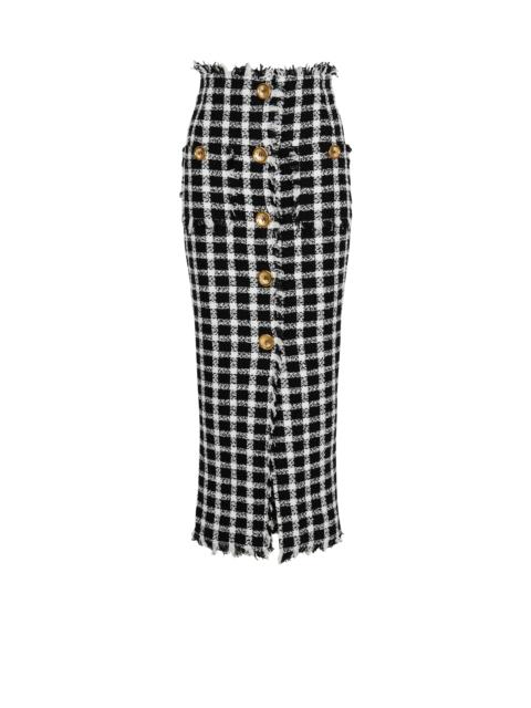 Balmain Long gingham tweed skirt