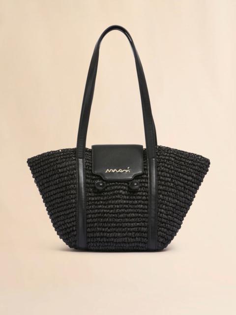 Marni SMALL BLACK RAFFIA-EFFECT TRUNKAROO BEACH BAG