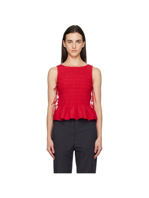 GANNI Red Cotton Smock Tie Camisole