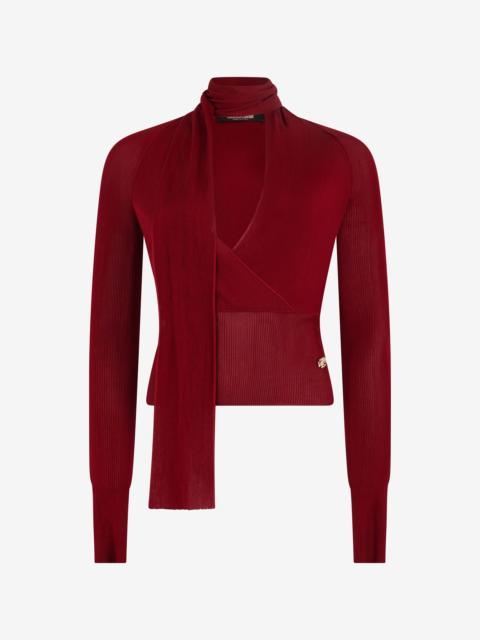 Roberto Cavalli Dark Red Wrap-Over Sweater