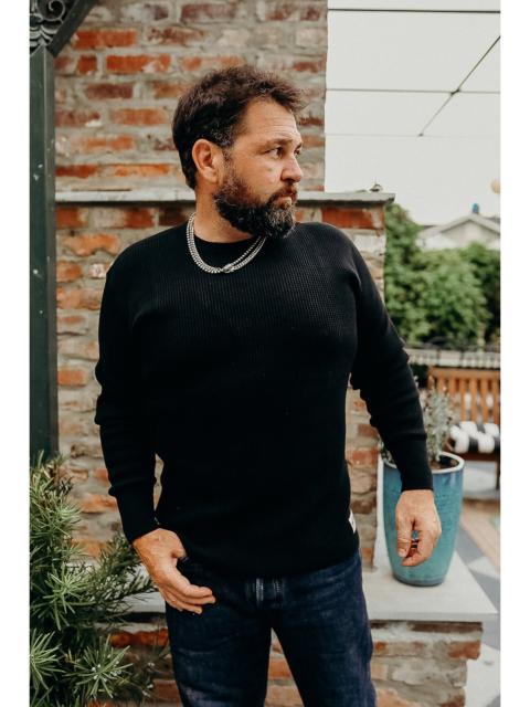 Iron Heart IHTL-1301-BLK 1301 WAFFLE KNIT LONG SLEEVED CREW NECK THERMAL TOP - BLACK