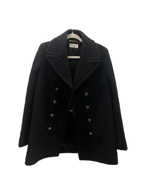 SAINT LAURENT Double breasted wool bland tweed pea coat jacket