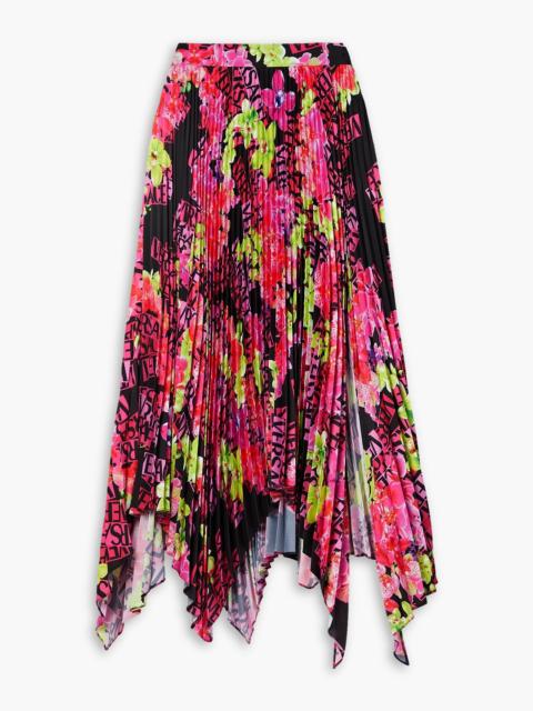 VERSACE Pleated printed crepe de chine skirt