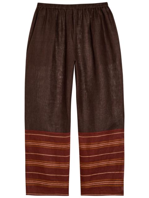 TORY BURCH Tory Burch Stripe-trimmed Semi-sheer Linen Trousers