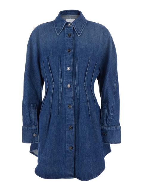 Givenchy Givenchy Women Blue Dress With Pointed Collar And Lightly Structured Waist In Denim Woman