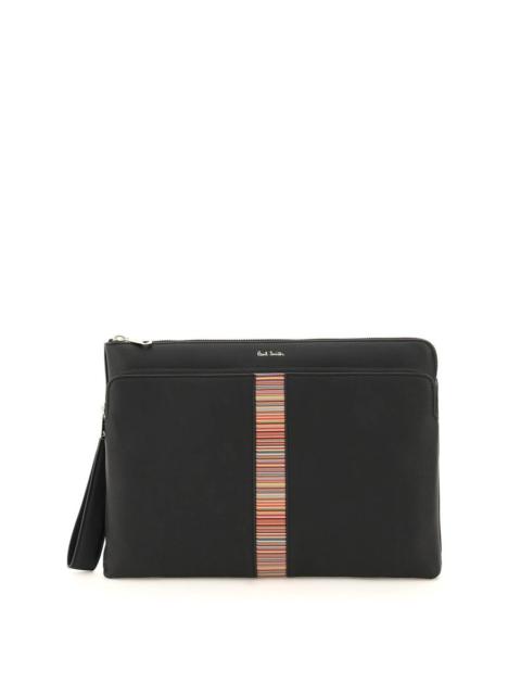 signture stripe leather pouch