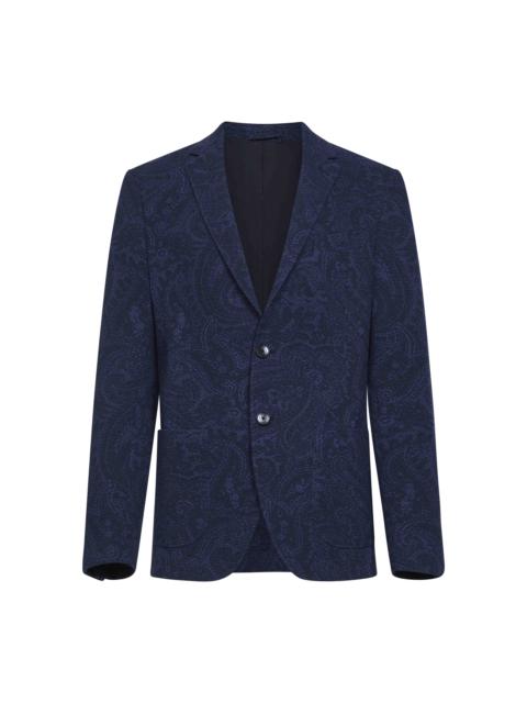 Etro Etro Men Blue Paisley-Pattern Seersucker Jersey Single-Breasted Jacket